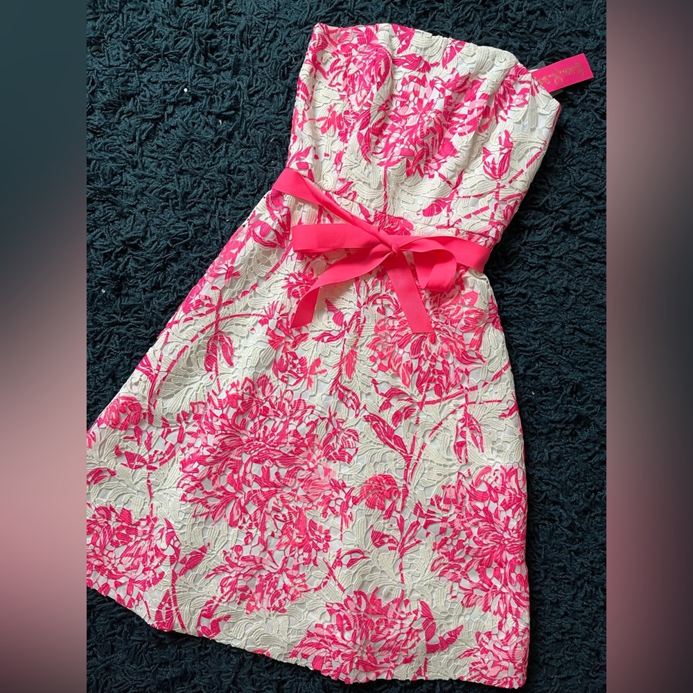 NWT Lilly Pulitzer Strapless Sienna Dress Size 00 Resort White Caliente